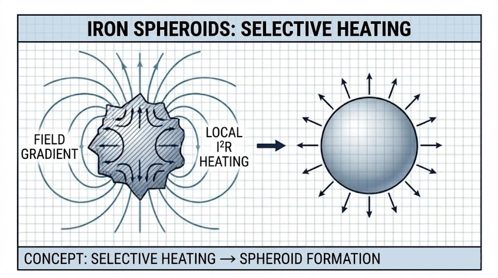 Diagram 37. Analysis diagram of Evidence File C showing iron-rich spheres and low carbon content, demonstrating ECR-regime selective conductive coupling