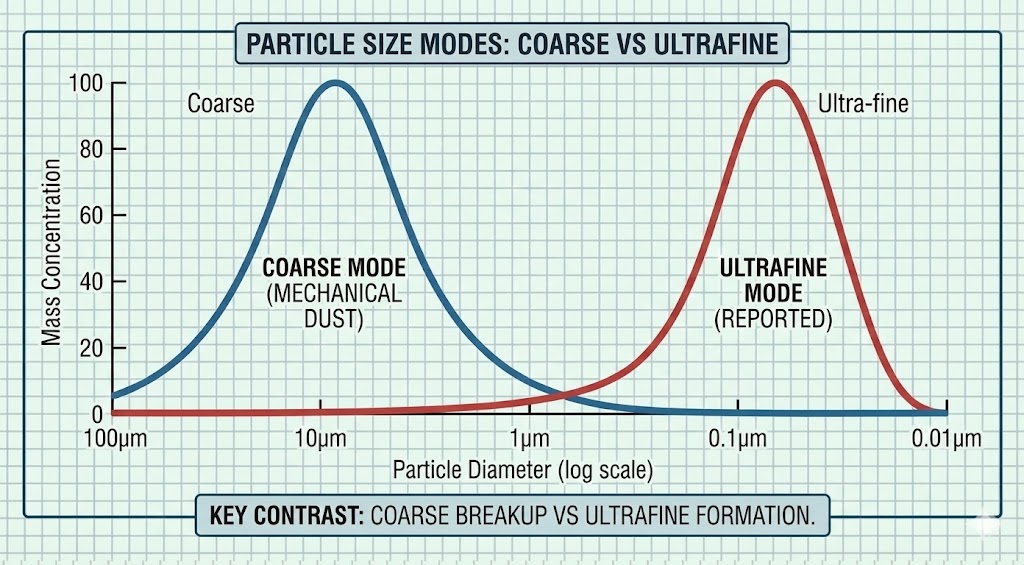 Analysis diagram of Evidence File B showing ultrafine particle distribution and nano-scale dissociation mechanism
