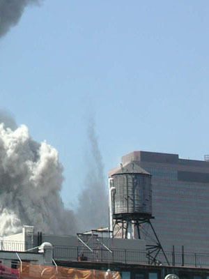 Figure 10. WTC1 steel core columns further disintegrating into aerosol