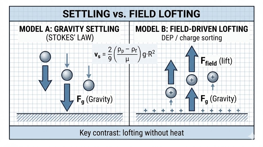 Analysis diagram of Evidence File A showing anomalous particulate lofting and dielectrophoretic levitation mechanism