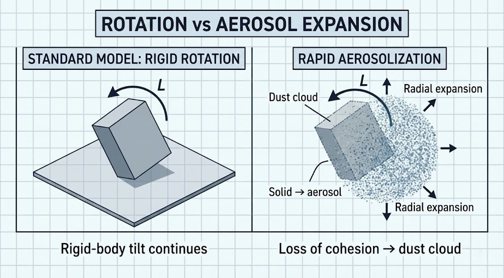 Diagram 38. Comparison diagram showing rigid body rotation versus aerosol expansion, demonstrating how tipping section dissolves into expanding dust cloud