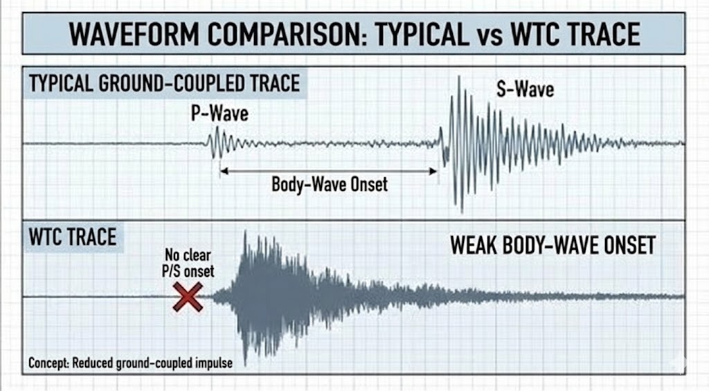 Schematic diagram illustrating waveform trace anomaly and atmospheric energy dissipation mechanism