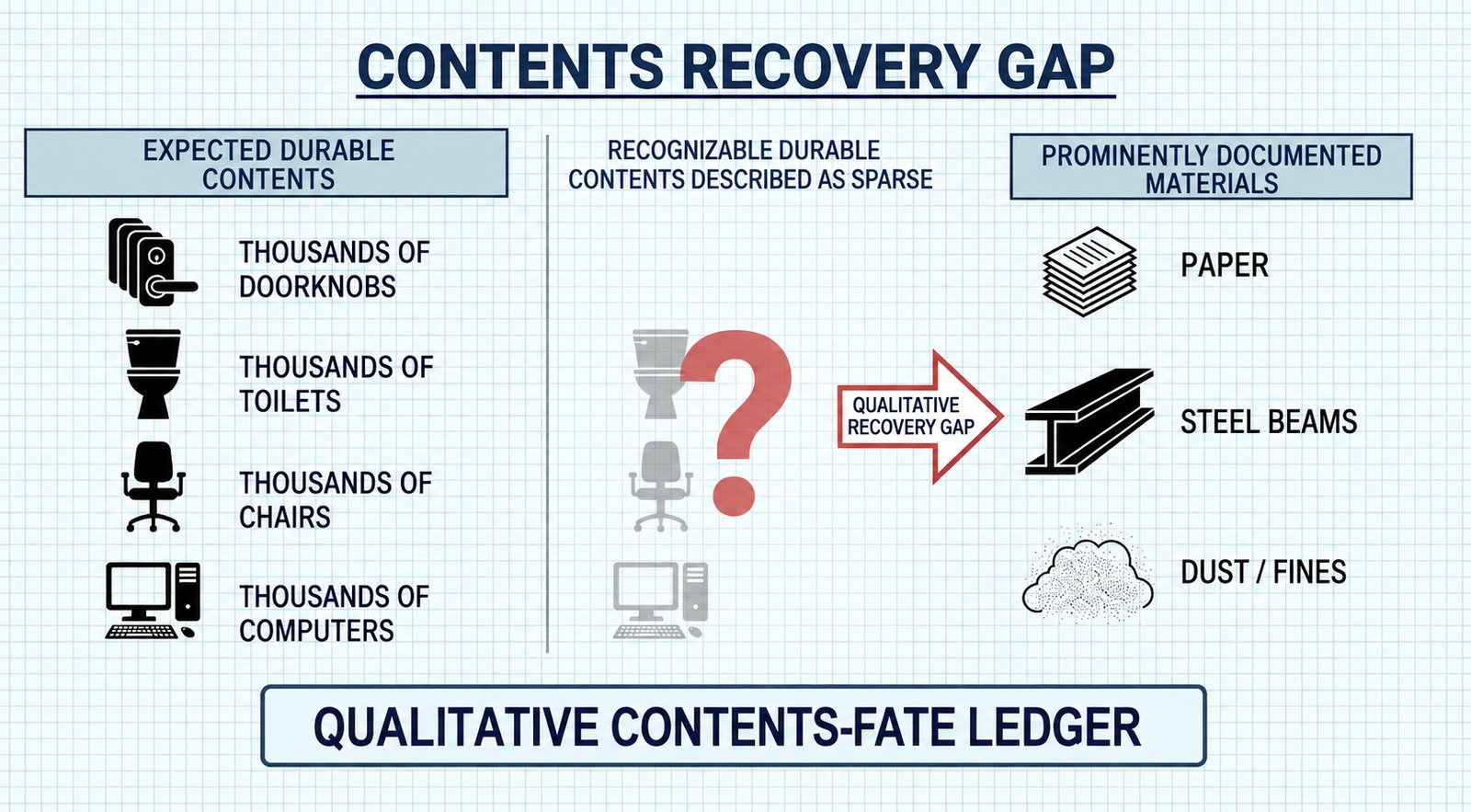 Diagram 13. Contents recovery gap: expected durable contents versus the documented recovery categories.
