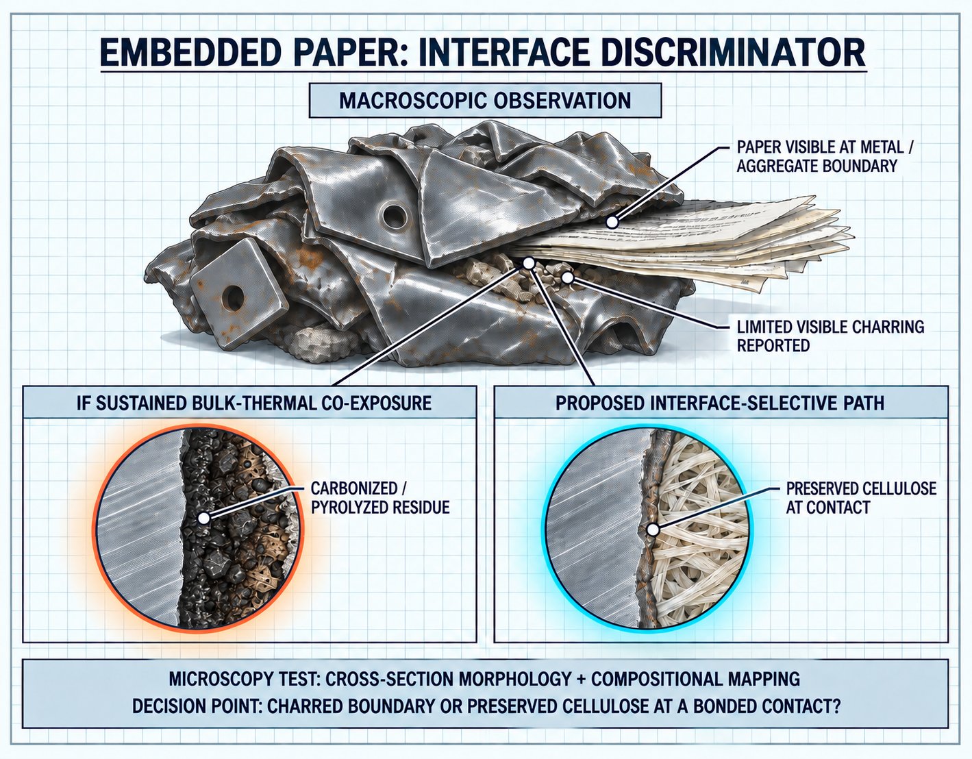 Diagram 14. Embedded paper interface discriminator: predicted bulk-thermal and interface-selective signatures.