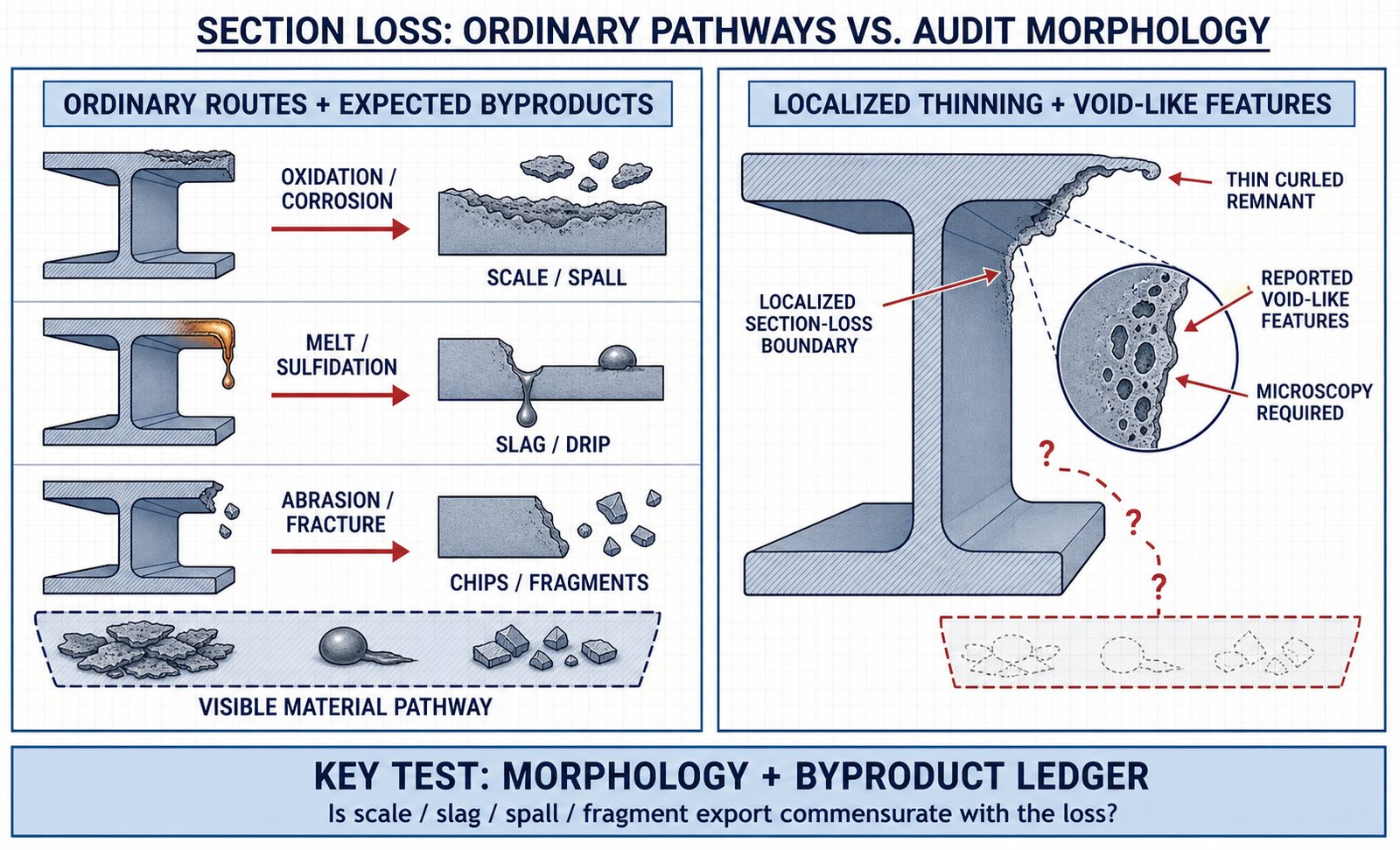Diagram 30. Section-loss morphology: ordinary routes and byproducts versus localized thinning and internal voiding.